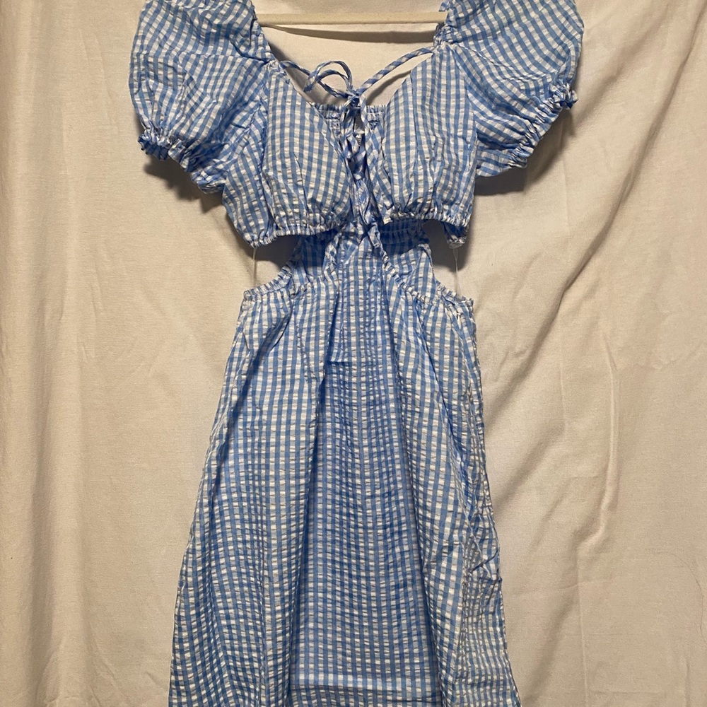 H&M Light Blue Checkered Dress